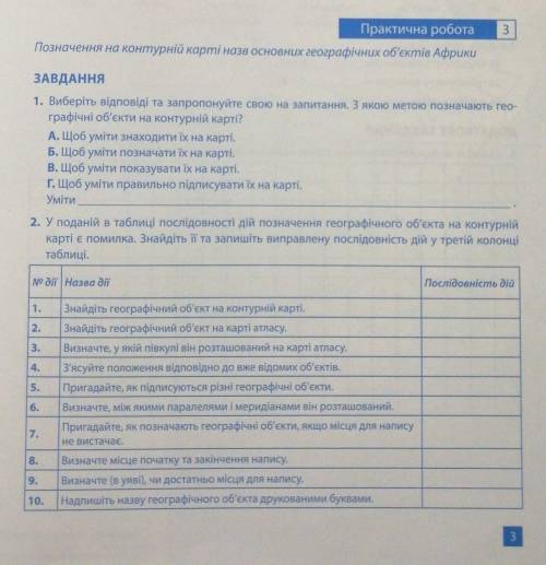 Практична робота 3 позначення на контурні карті назв основних географічних об'єктів Африки іть будьл