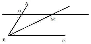 На однiй iз сторiн кута АВС позначено точку D, через яку проведено пряму, паралельну ВС. Ця пряма пе
