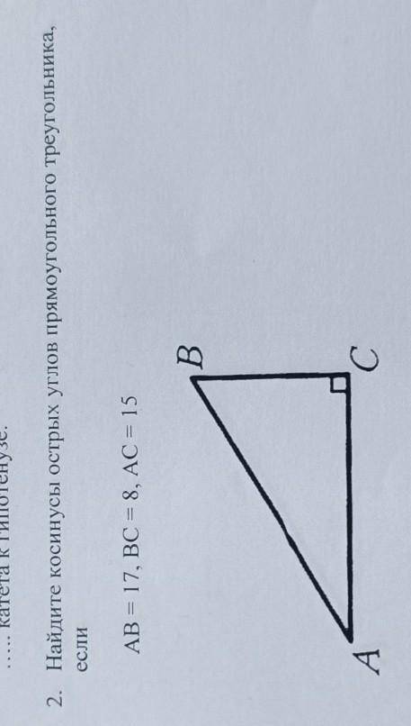 Найдите косинусы острых углов прямоугольного треугольника если AB 17 BC 8 AC 15