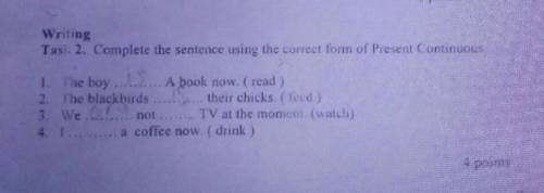 Writing Task: 2. Complete the sentence using the correct form of Present Continuous 1. The boy A bo