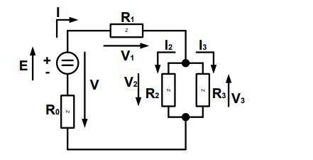 R0=0,4ОМ;R1=6Ом;R2=8Ом;R3=2Ом;I3=4 Определить:E;U;U0;U2=U3;I;I1;I2;P