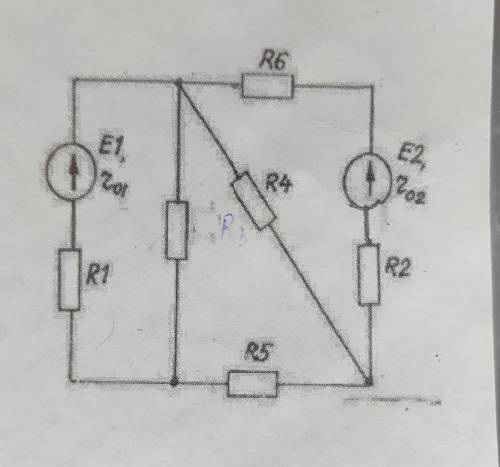 решить, буду благодарен) Е1, =40 В Е2, =20 В R1, =35 Ом R2, =52 Ом R3, =24 Ом R4, =41 Ом R5, =16 Ом