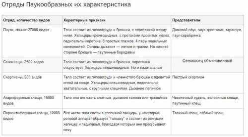 класс паукообразные сделайте таблицу . строение, функции. 1. нервная система 2. дыхание. 3.кровеносн