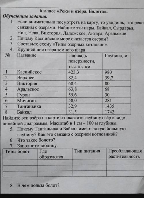 6 класс реки, озера и болота