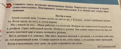 Спишите текст , вставляя пропущенные буквы. Определите склонение и падеж существительных. Подчеркнит