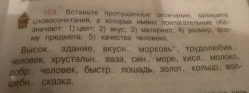 Те 169. Вставьте пропущенные окончания, запишите словосочетания, в которых имена прилагательные обо-