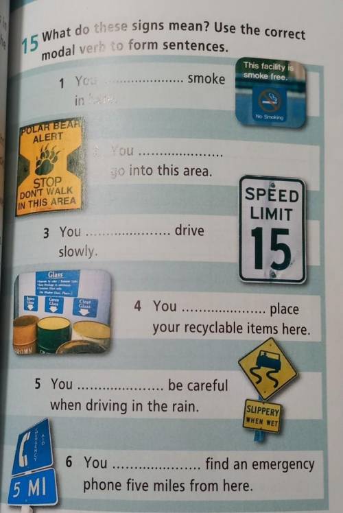 15 What dose signs mean? Use the correct modal vo form sentences. 1 Yo This facility is smoke free.