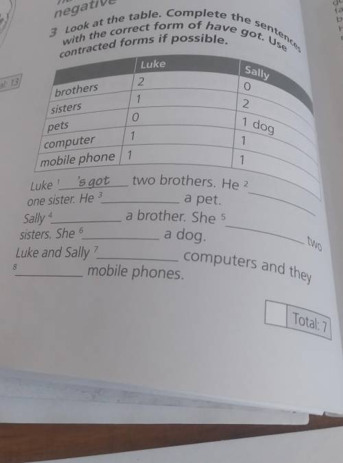 ive and negative 3 Look at the table. Complete the sentences with the correct form of have got. Use