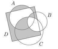 Выразите закрашенную часть через множества A, B, C D, используя операции ∩, ∪, \: