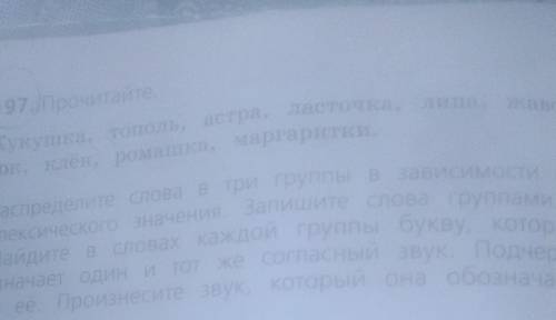 Задание 197 слова: Кукушка, тополь, астра, ласточка, липа, жаворонок, клён, ромашка, т маргаритки. В