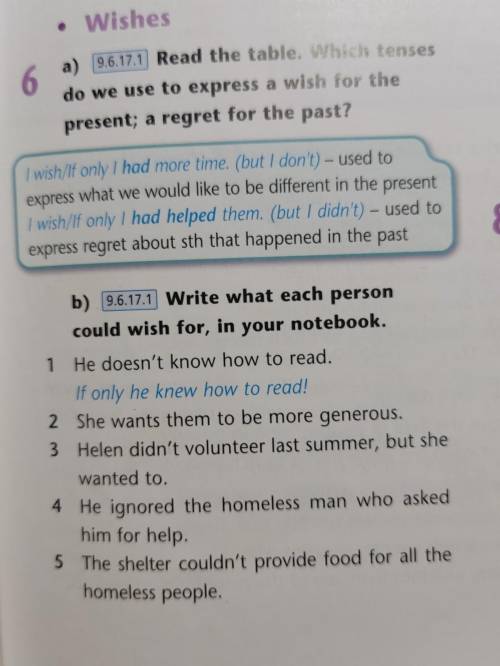 6. a) 9.6.17.1 Read the table. Which tenses do we use to express a wish for the present; a regret fo