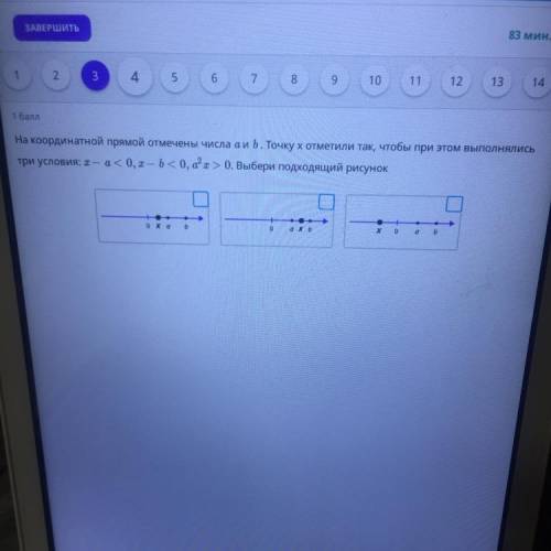 На координатной прямой отмечены числа а и b. Точку хотметили так, чтобы при этом выполнялись три усл