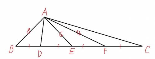 Дан треугольник ABC на отрезке BC взяли точки D, E и F такие, что BD=DE=EF=FC=1/4BC найдите стороны