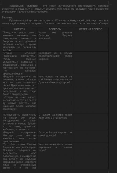 Заполните 3 колонку письменно подготовить цитаты характеристики Дуни и Минского сделайте