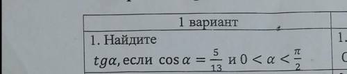 Найдите tga,если cos a=5/13 и 0