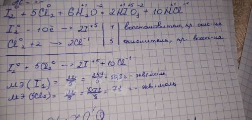 I2 + Cl2 + H2O = HIO3 + HClЭДС реакции и эквивалентные массы окислителя и восстановителя