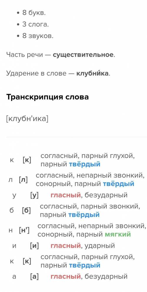 Сделать фонетический разбор слов Клубника,листья, румянится