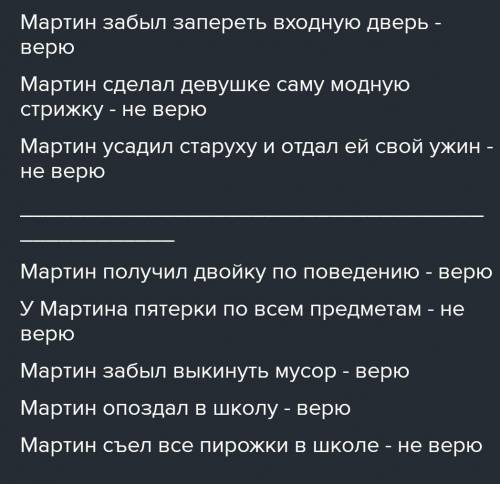 6. Давай поиграем в игру «Верю – не верю». Верю! Не верю! Высказывание 1Мартин забыл запереть входну