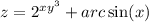 z = {2}^{xy {}^{3} } + arc \sin(x)