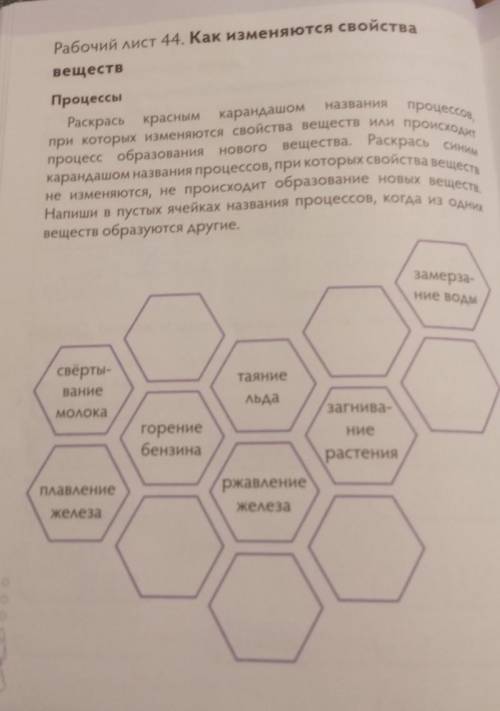 Рабочий лист 44. Как изменяются свойства веществ Названия Процессы Раскрась красным карандашом при к