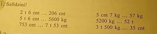 Salīdzini! >,<,= 2 t 6 cnt ... 206 cnt5 t 6 cnt ... 5600 kg753 cnt ... 7 t 53 cnt5 cnt 7 kg ..