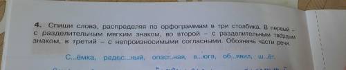 Спиши слова распределяя по орфограммам в три столбика. В первый с разделительным