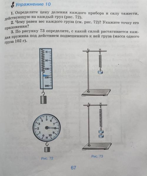 С ФИЗИКОЙ! 1. Определите цену деления каждого прибора и силу тяжести, действующую на каждый груз (ри