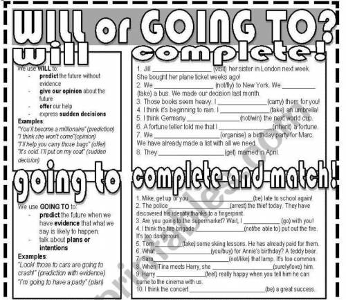 WILL or GOING TO?! will complete! We use WILL to predict the future without evidence give our opinio