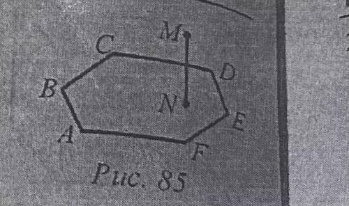 Точка N належить площині правильного ше- стикутника ABCDEF (рис. 85). До площини шестикутника провед