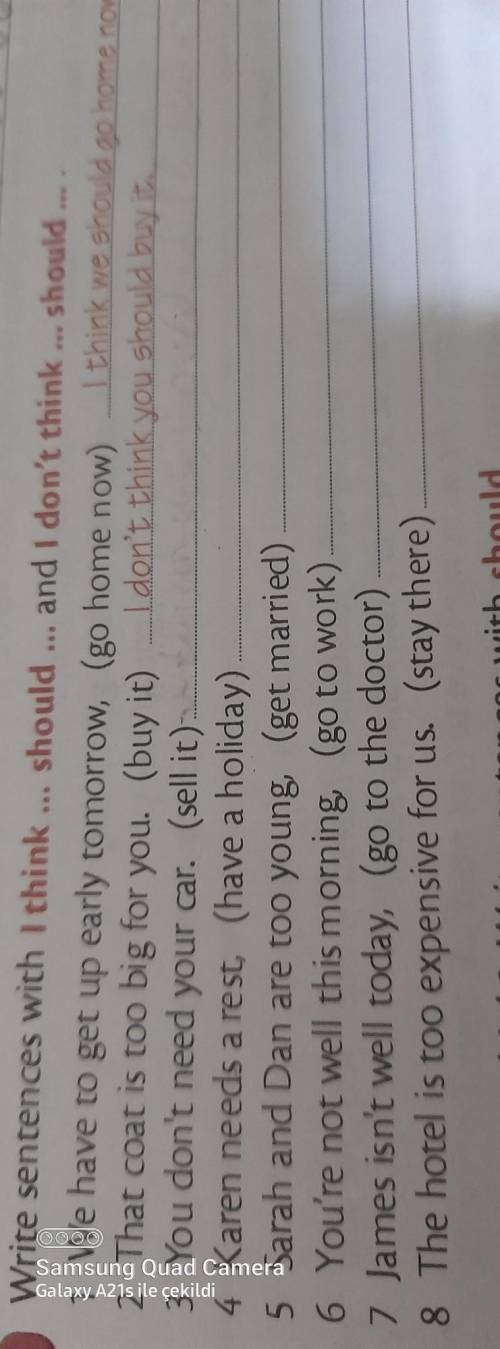 Write sentences with I think ... should ... and I don't think ... should... 1 We have to get up earl