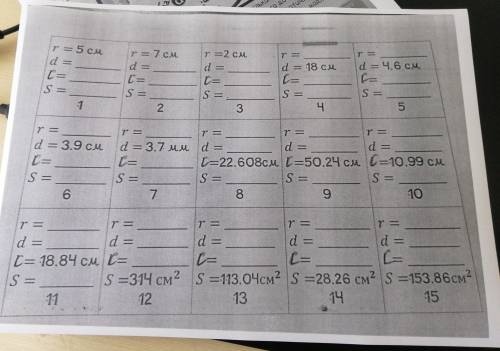 Написати те, чого немає, наприклад у першому - є радіус, 5 см, треба порахувати діаметр, довжину кол