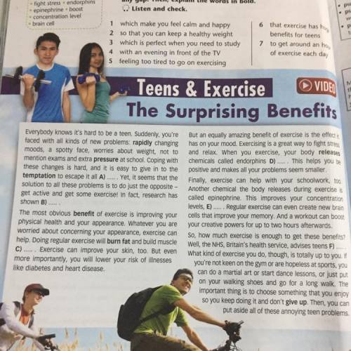 1Read the title of the text. What do you think are some of the be of exercising for teens? Read thro