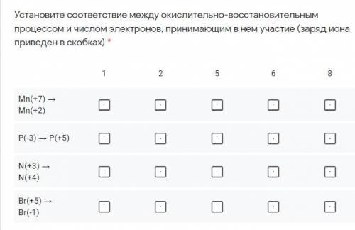 Установите соответствие между окислительно-восстановительным процессом и числом электронов, принимаю