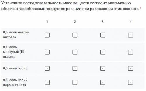 Установите последовательность масс веществ согласно увеличению объемов газообразных продуктов реакци