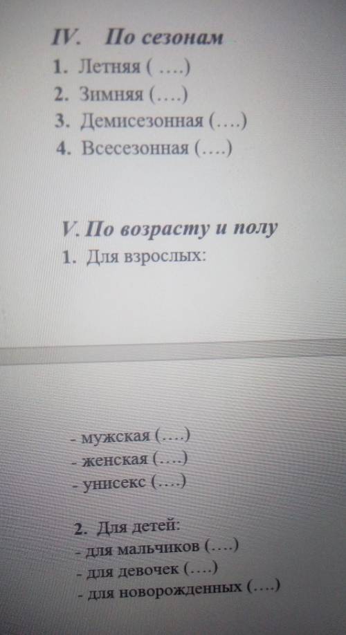 Напишите примеры классификации одежды