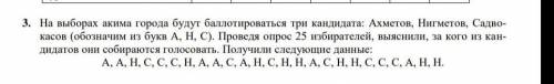 3. На выборах акима города будут три кандидата: Ахметов, Нигметов, Садво касов (обозначим из букв А,