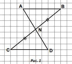 Известно, что AD Ո BC = N (см. рис. 1), AN = ND, BN = NC. Доказать, что Δ ANB = Δ CND.