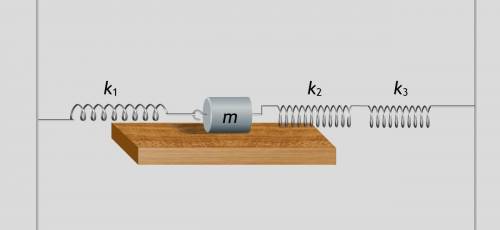 Определите период колебания груза массой 3 кг, жёсткости пружин равны k1 = 12 Н/м, k2 = 40 Н/м, k3 =