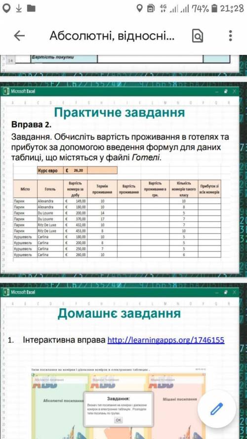 Обчисліть вартість проживання в готелях та прибуток за до введення формул