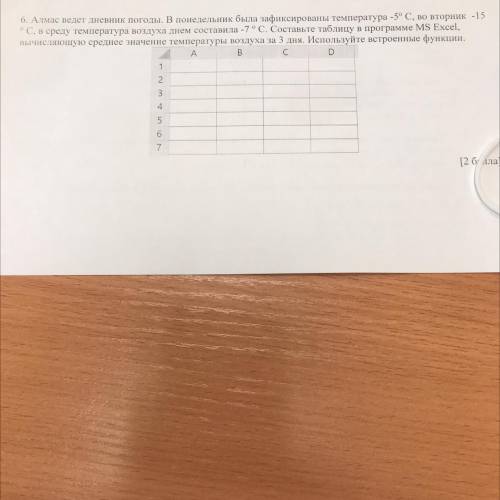 6. Алмас ведет дневник погоды. В понедельник была зафиксированы температура -5° С, во вторник -15 С