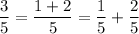 \displaystyle \frac{3}{5}=\frac{1+2}{5}= \frac{1}{5}+\frac{2}{5}