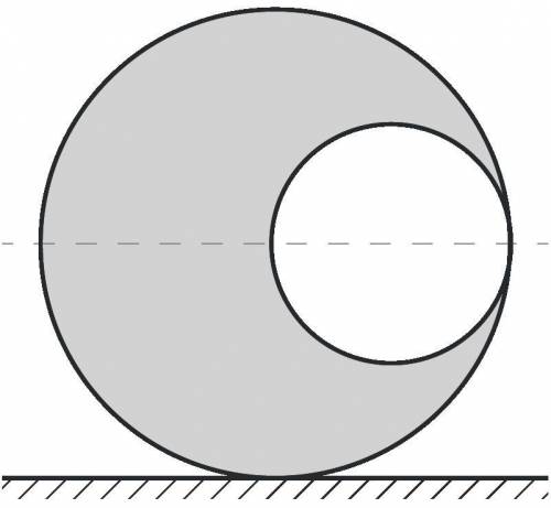 Диск радиусом 40 см, в котором сделано круглое отверстие радиусом 20 см, катится без проскальзывания