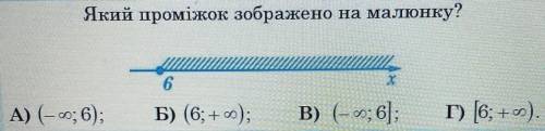 Який проміжок зображено на малюнку? А) — ; 6) Б) (6; +о); B) -ю; 6); г) [6; + m).