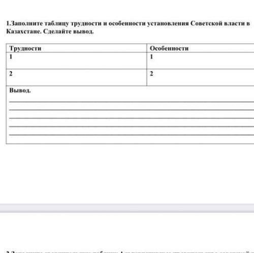 Заполните таблицу трудности и особенности установления Советской власти в Казахстане. Сделайте вывод