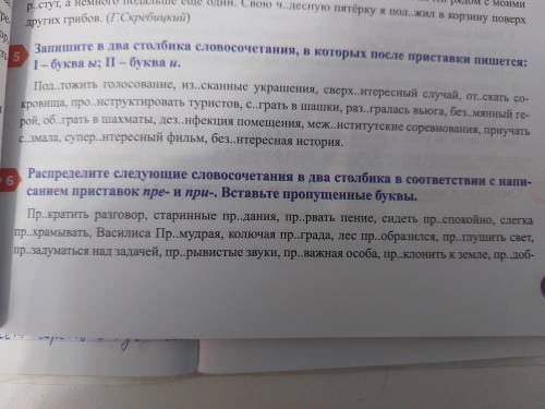 Запишите в два столбика словосочетания, в которых после приставки пишется: 1 - буква ы; 2 - буква и.