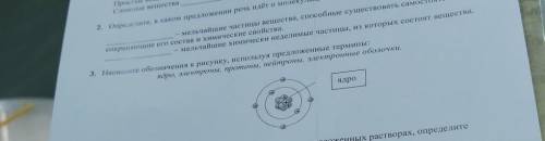 3. Нашите обозначення крисунку, пепользуя предложенные термины: удро, электроны, протоны, нейтроны,