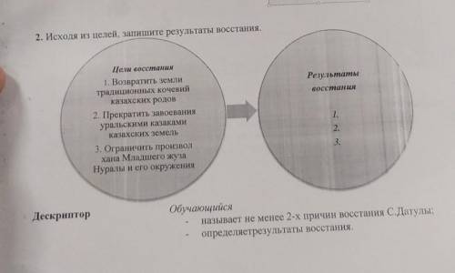 Исходя из целей, запишите результаты восстання.