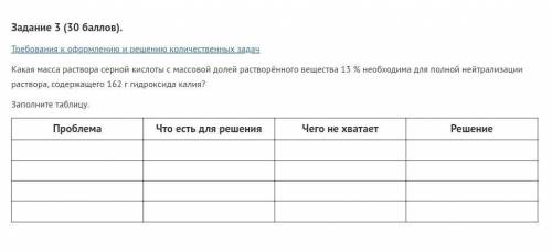 Задание 3. Требования к оформлению и решению количественных задачКакая масса раствора серной кислоты