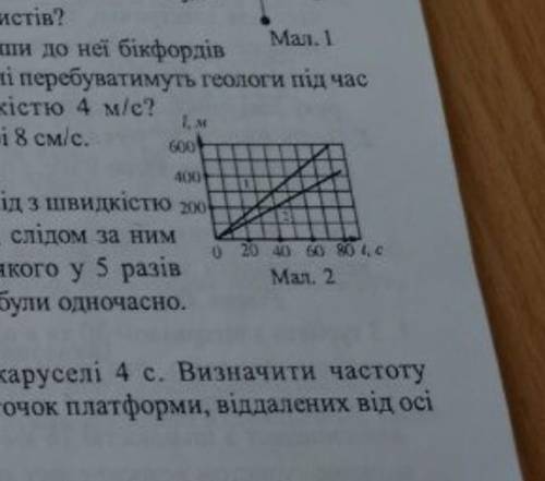 На малюнку 2 зображено графiки залежності шляху від часу для двох велосипедистів, які рухаються вздо