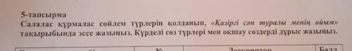 5-тапсырма Салалас құрмалас сойлем түрлерiн колданып, «Қазіргі сән туралы менiн ойым» такырыбында эс